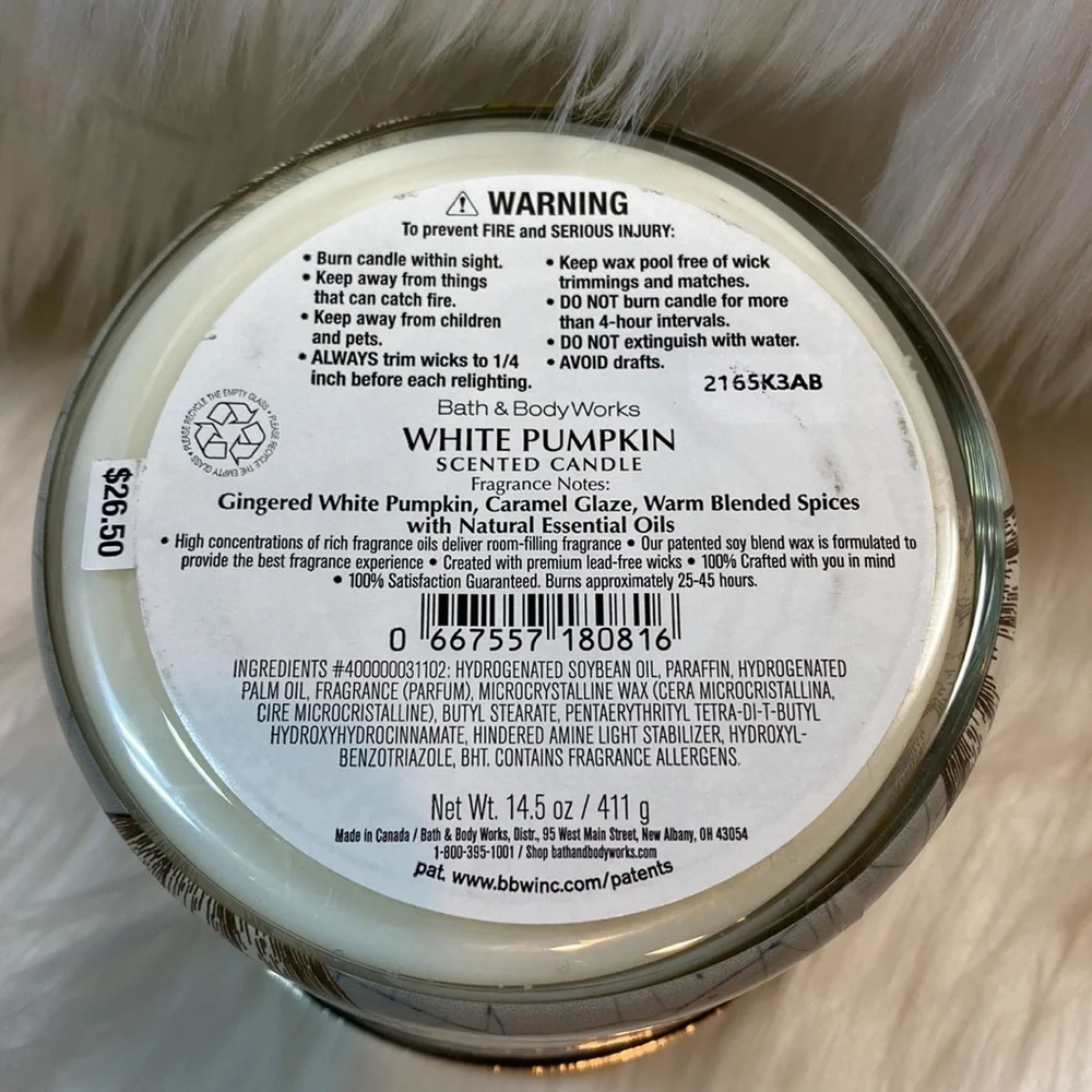 1) - 🎃”White Pumpkin” fragrance by B&BW / WB, 3-Wick Candle, 14.5 oz, NWTag Base
